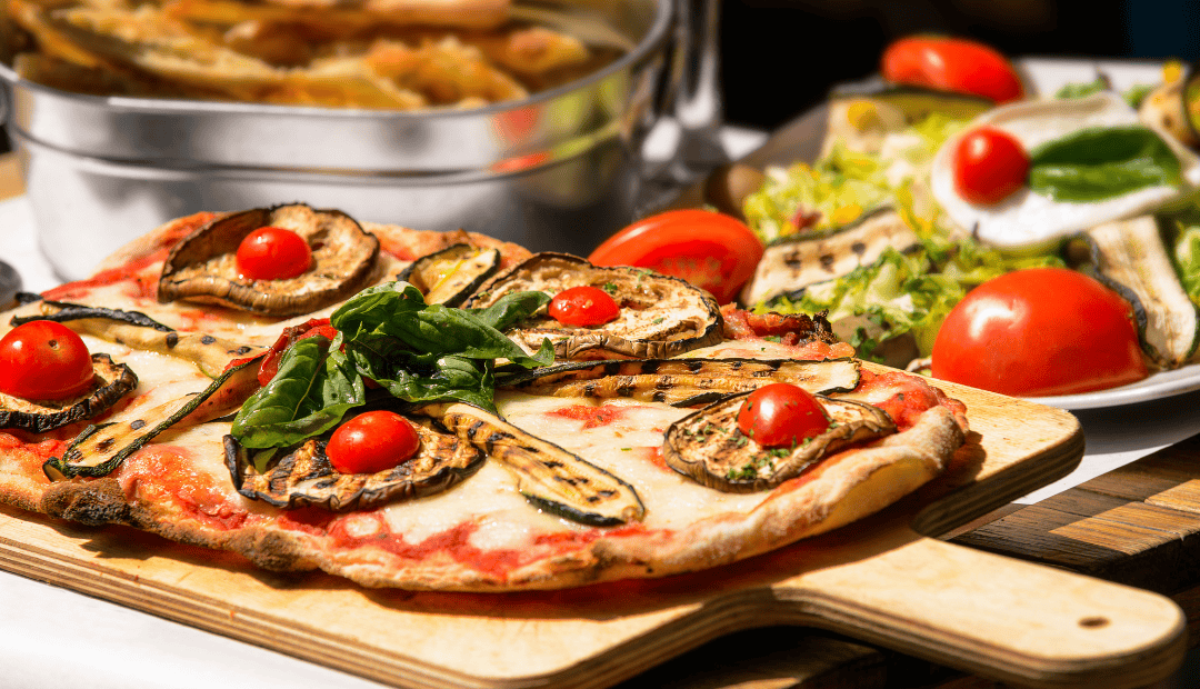 Homemade Italian pizza on a wooden platter